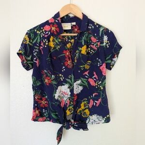 Maeve Anthropologie Floral Top Women’s S Front Tie Short Sleeve